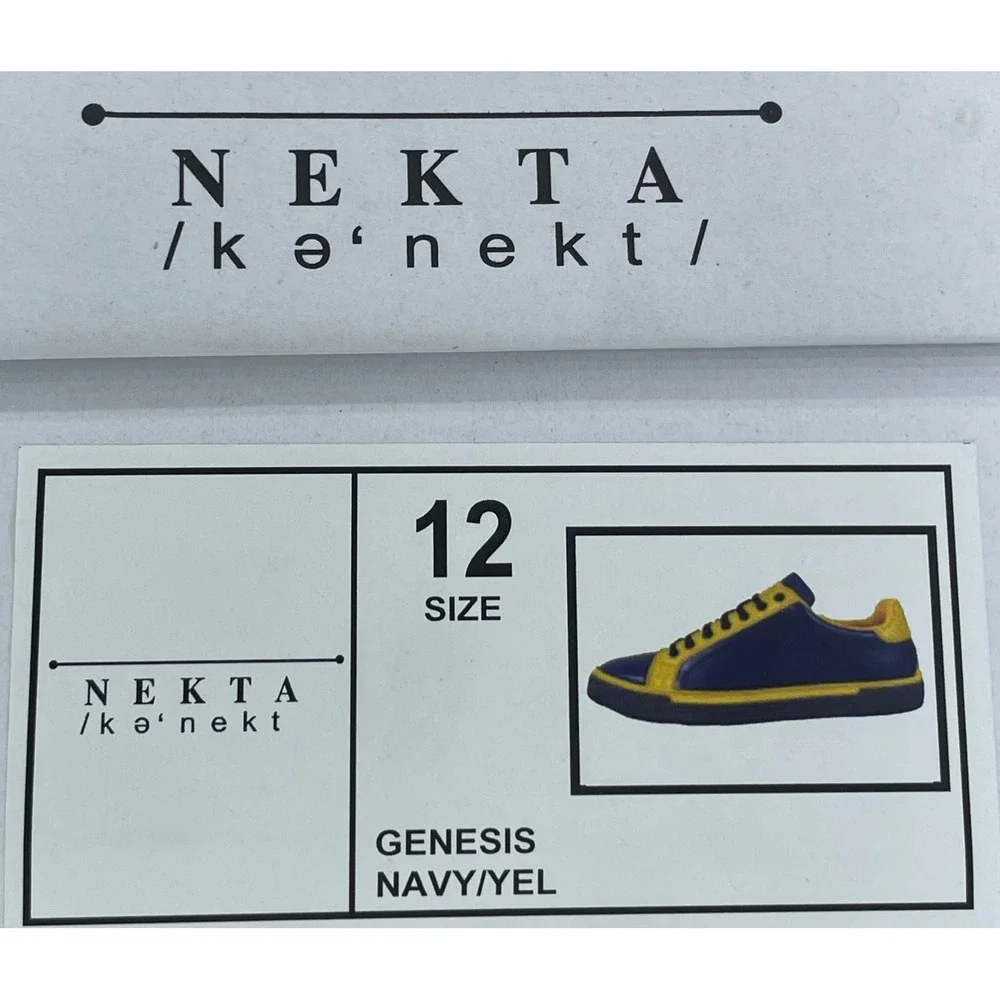 Nekta Genesis Mens Size 12 Navy Blue Yellow Leather Low Top Sneakers Shoes